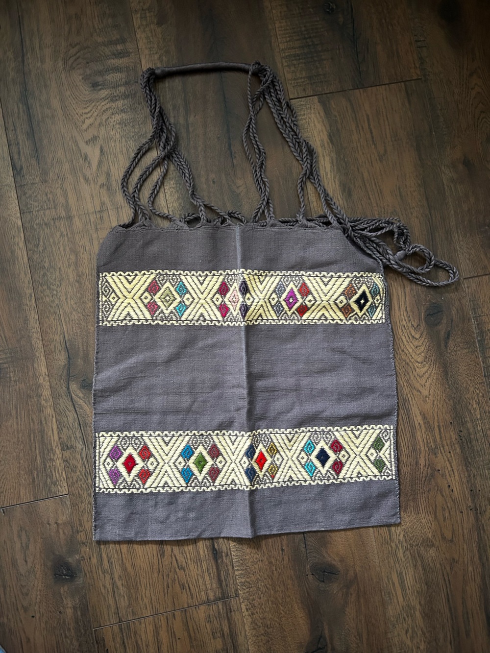 Gray Embroidered Boho Tote with Multicolor Diamond Accents